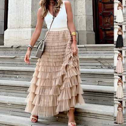 Layered Ruffles Cake Skirt in mesh fabric for summer wear