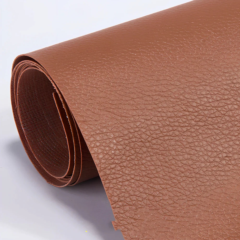 PU leather repair patch measuring 50 by 137 centimetres in dark brown colour with 0.5mm thickness