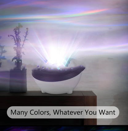 White Tuya smart northern lights projection light with 142mm diameter PVC lampshade and wireless remote control