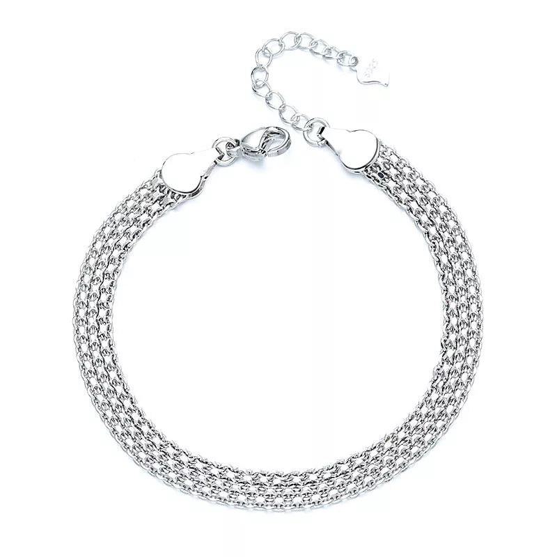 Multi-layer lace woven round beads chain bracelet in white gold color, perfect for women's fashion accessories.