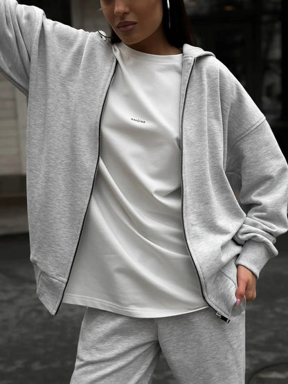 Street style long-sleeved coat and trousers two-piece set in loose fit