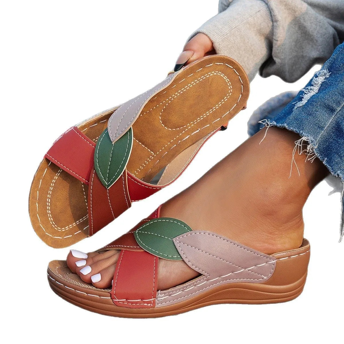Women's black peep-toe slippers with cross-strap and thick polyurethane sole