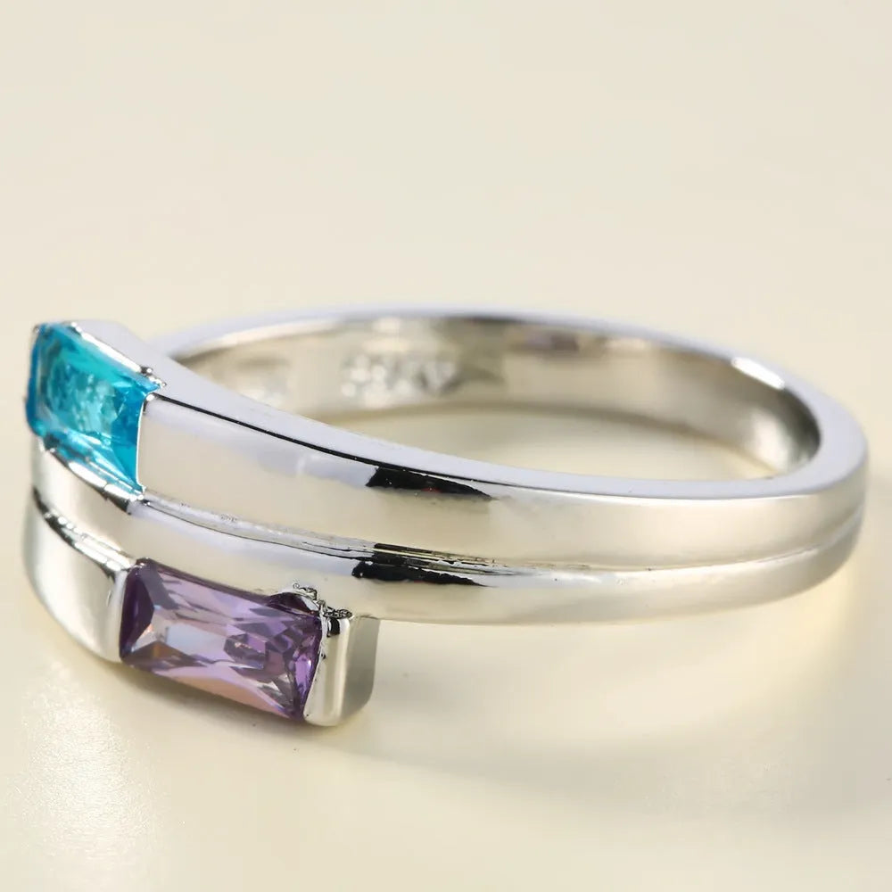 Copper electroplated zircon ring in silver colour with European and American unisex design