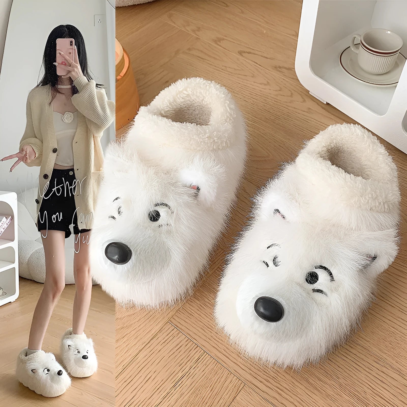 Women's grey ankle wrap cotton slippers with insulated padding and non-slip soles for indoor home wear