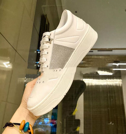 Pearl sequin lace-up sports casual shoes in white, black, pink, sequins, and gray