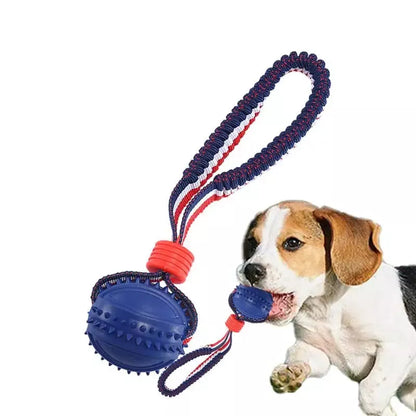 Interactive dog toy ball with rope for teeth cleaning and training