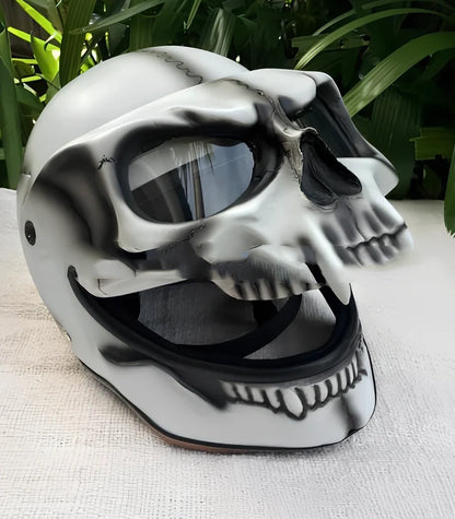 Latex Halloween skull head helmet mask in copper colour showing detailed facial features