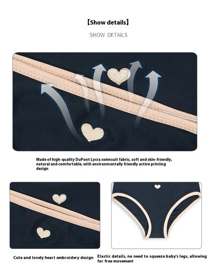 Dark blue split colour baby girls' polyester swim briefs with high elasticity for ages 1-6 years