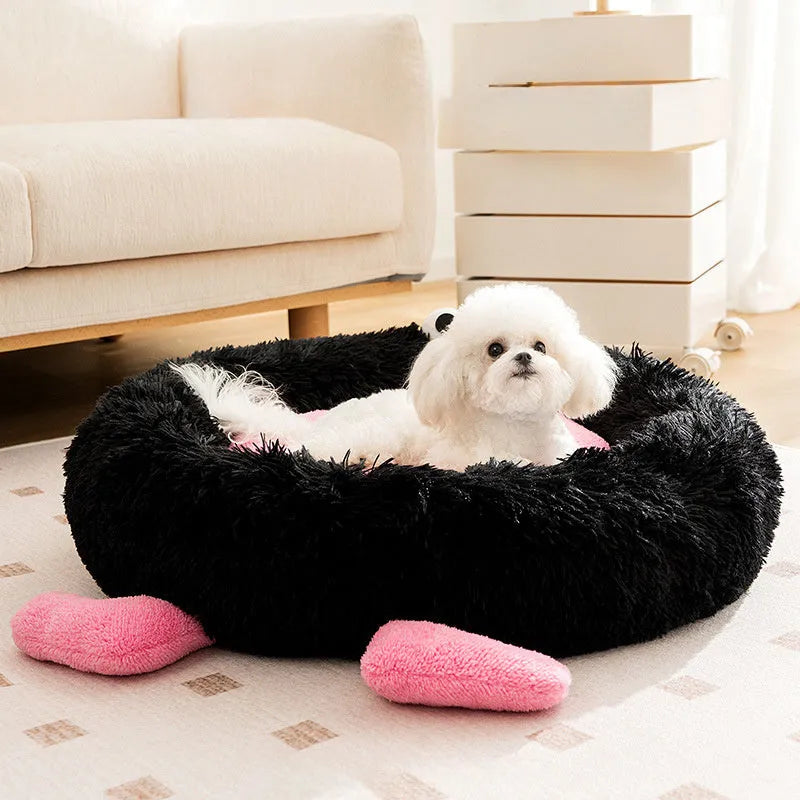 Elf Briquettes blue plush kennel-style dog bed with raised sides