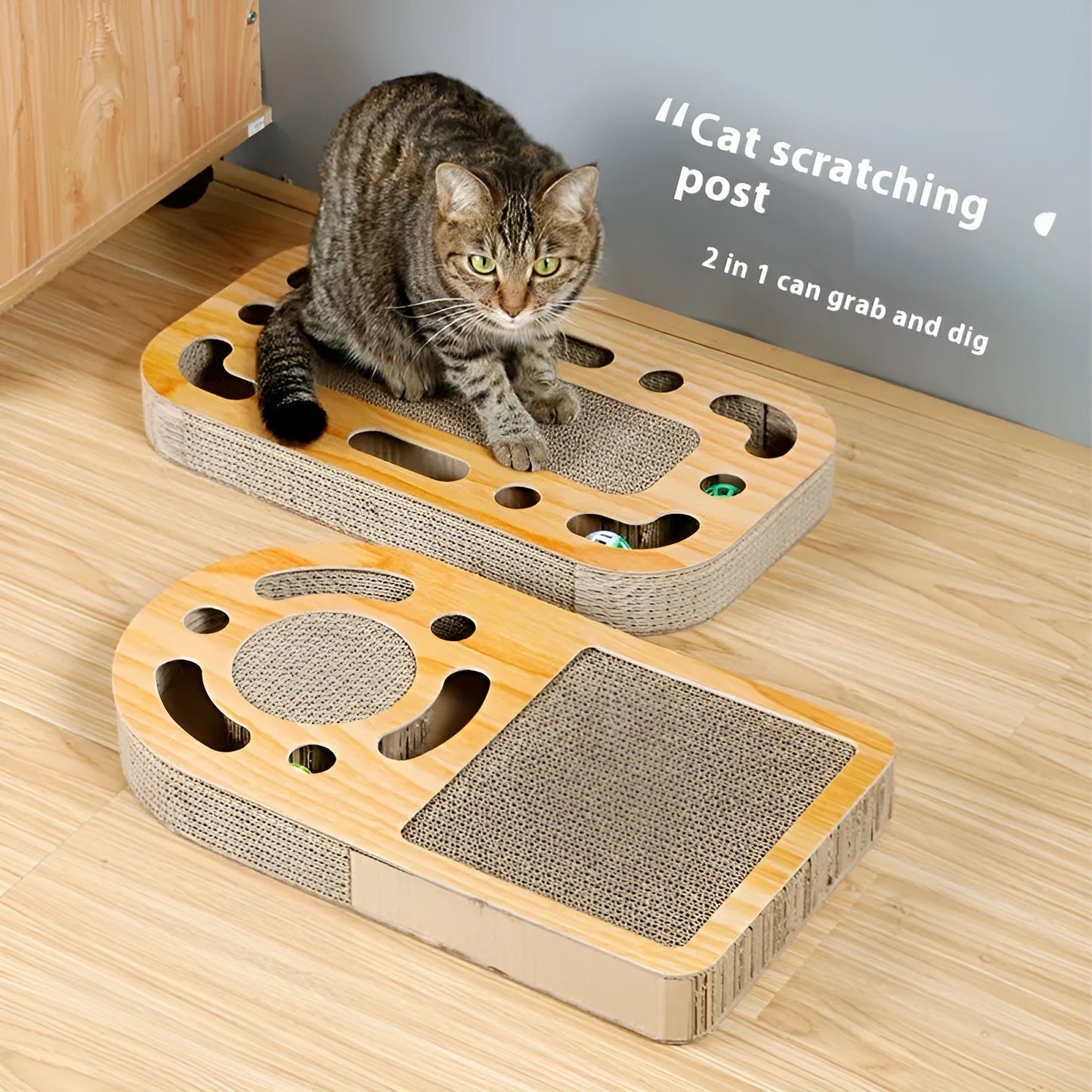 Corrugated paper cat scratching board with round ball toy in multiple style options