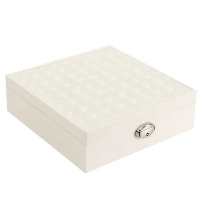 Red or white PU jewellery storage box with multiple compartments for necklaces and rings