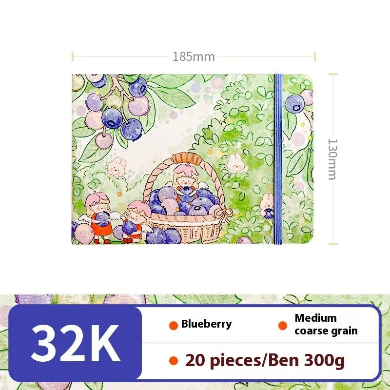 Feiluniao watercolour notebook with fabric cover, 185mm length, open to show paper for painting.