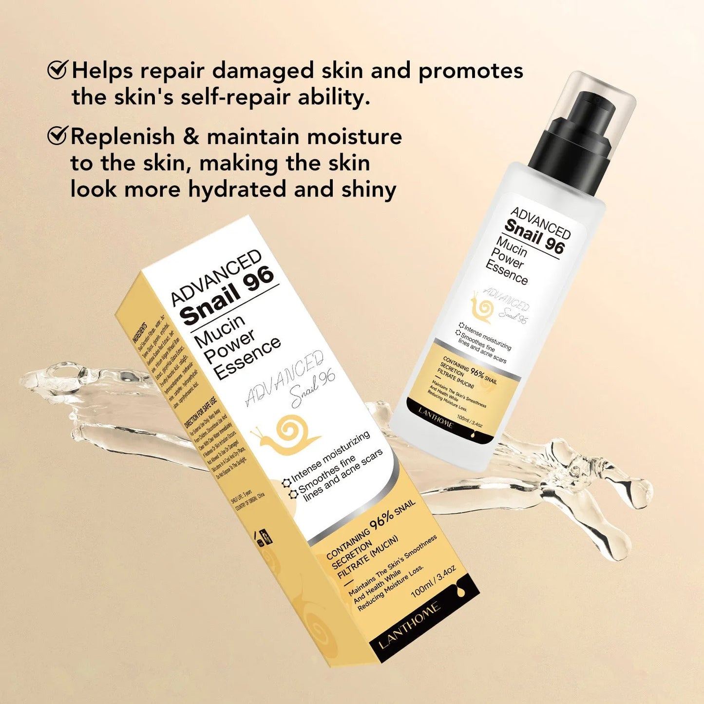 100ml snail serum moisturising facial essence bottle with snail secretion extract