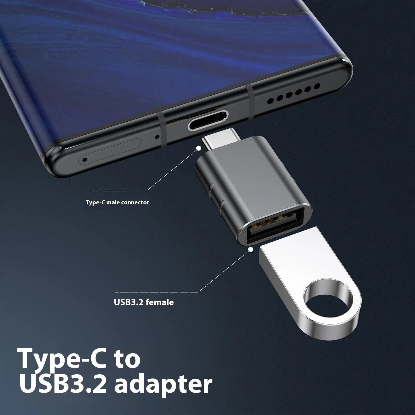 USB C to USB A converter adapter with metallic zinc alloy shell in various colour options