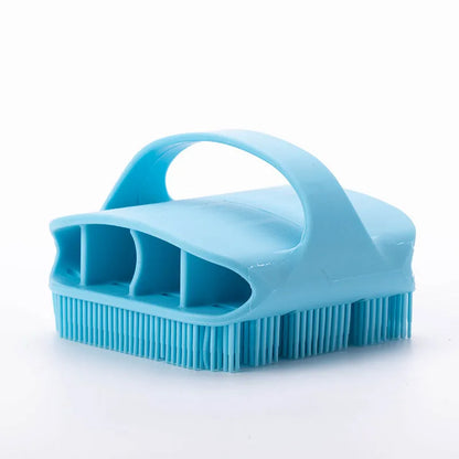Silicone scalp massager brush with extra-long bristles and ergonomic handle in multiple colours
