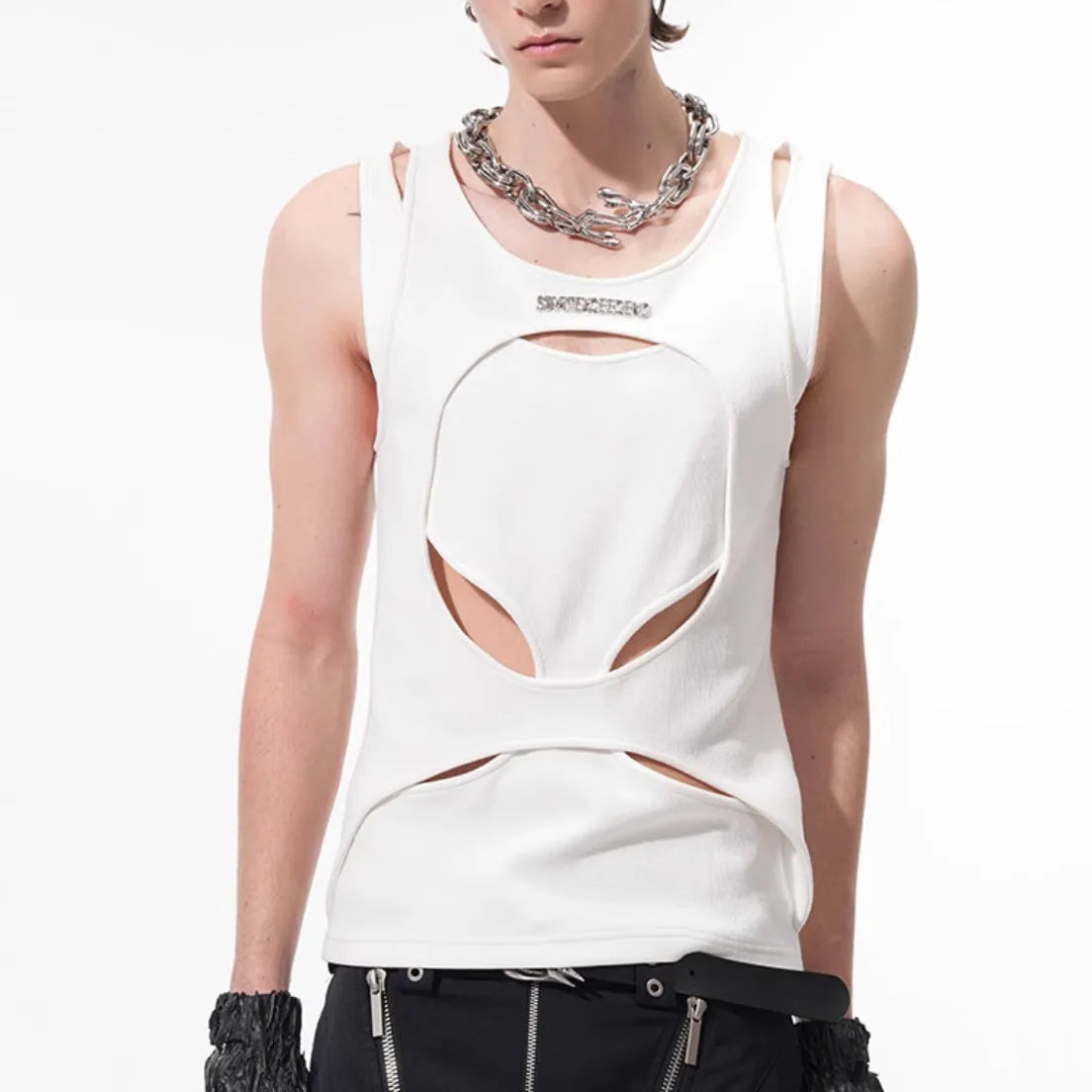 Men's black sleeveless waistcoat with round neck and loose fit design for summer wear