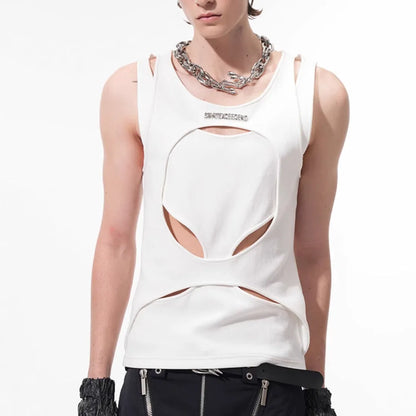 Men's black sleeveless waistcoat with round neck and loose fit design for summer wear
