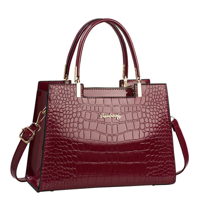 Ladies' PU leather one-shoulder handbag in horizontal square shape, shown in available colour options