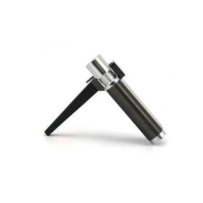 Portable foldable mini pipe with metal cap lighter showing 8cm folded size and wind-resistant function