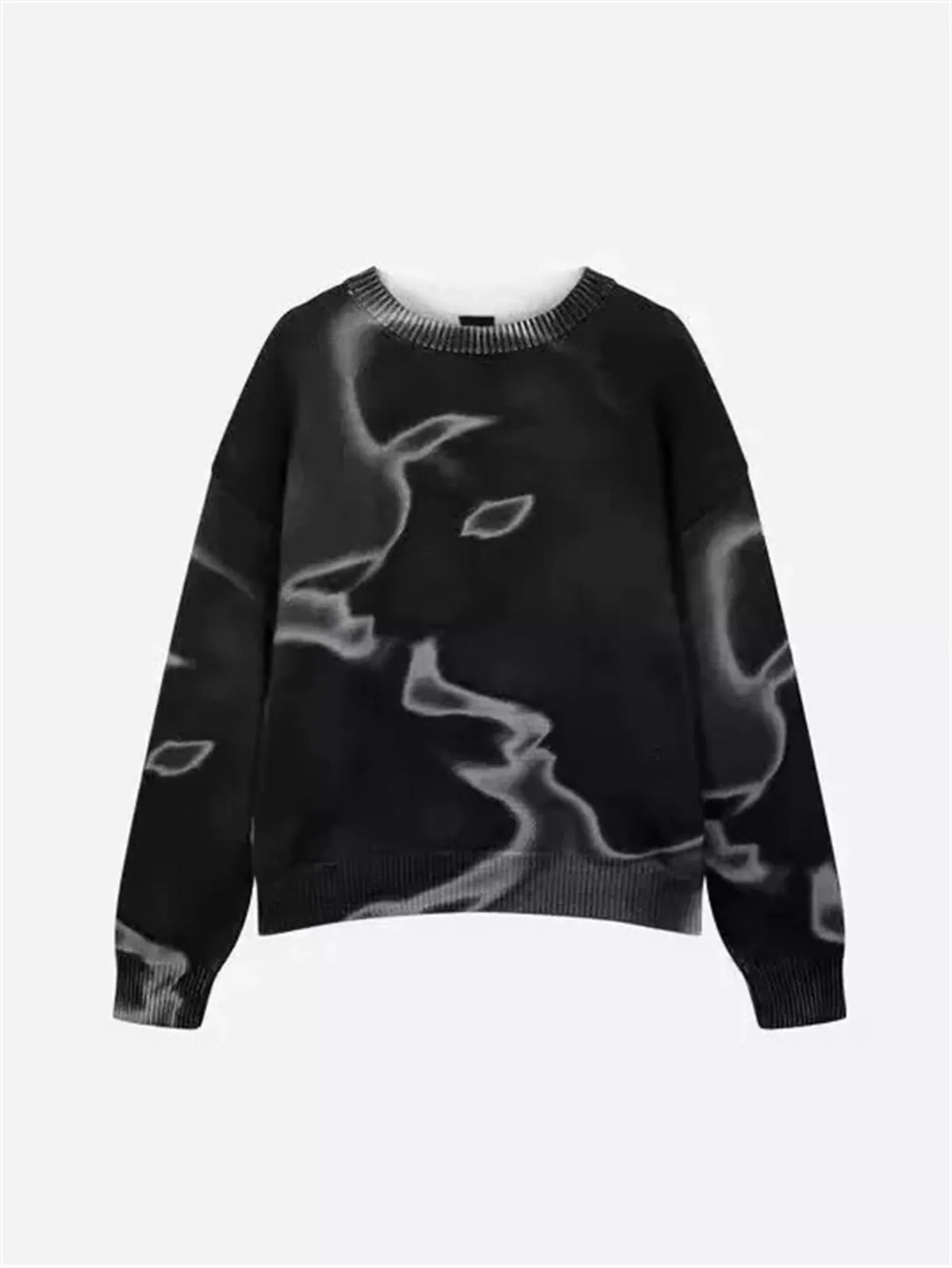 Printed polyester sweater in Black, Blue, or Rose Red, sizes XS to 3XL, long sleeve casual pullover