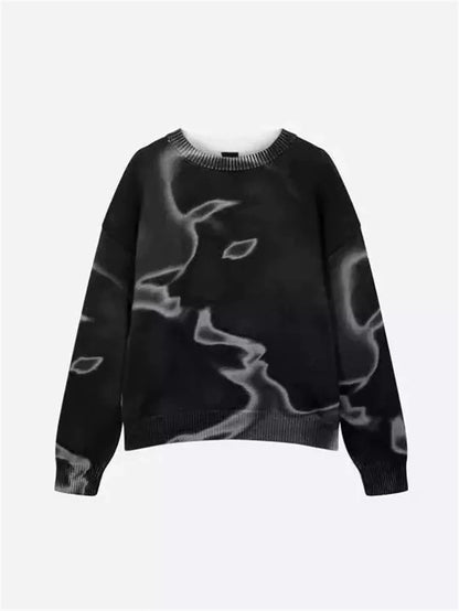 Printed polyester sweater in Black, Blue, or Rose Red, sizes XS to 3XL, long sleeve casual pullover