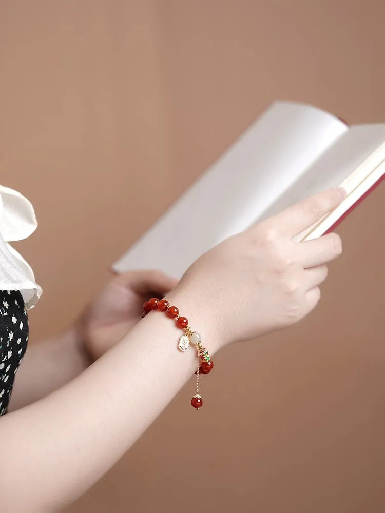 Red agate hetian jade beads bracelet for women with gold-plated finish in three style variations