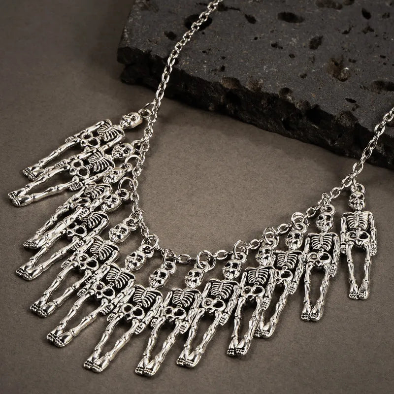 Dark style skull and ghost hand necklace and earrings set with electroplated alloy construction