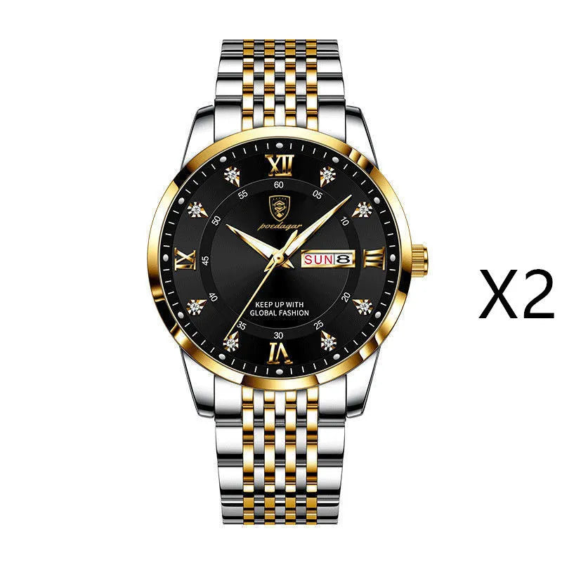 Men's Seiko quartz watch with 43mm round dial, stainless steel strap, 50m water resistance, luminous calendar, sapphire crystal glass