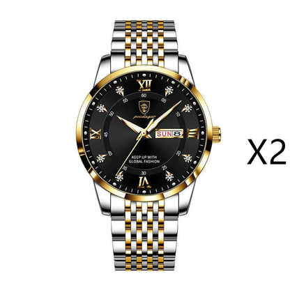 Men's Seiko quartz watch with 43mm round dial, stainless steel strap, 50m water resistance, luminous calendar, sapphire crystal glass