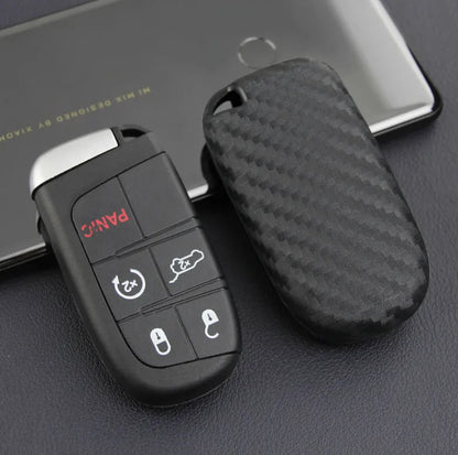 Carbon fibre texture silicone key case for Dodge Chrysler Fiat vehicles showing 2mm thickness