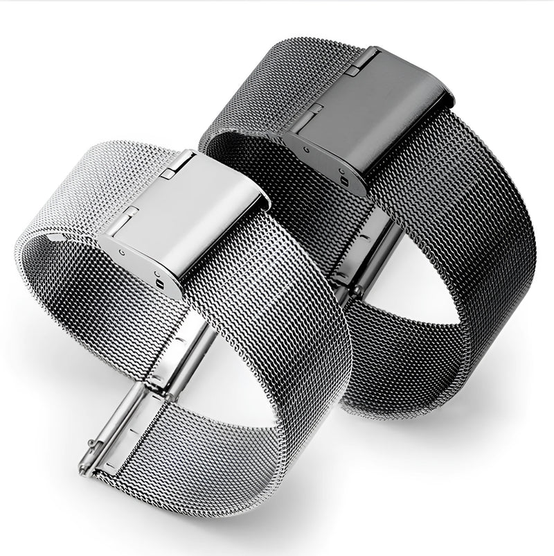 Milani Silk Woven Stainless Steel Watch Band: A 12-22mm width adjustable strap with silver, black, rose gold, or gold colour options for precise watch fitting and versatile style coordination.