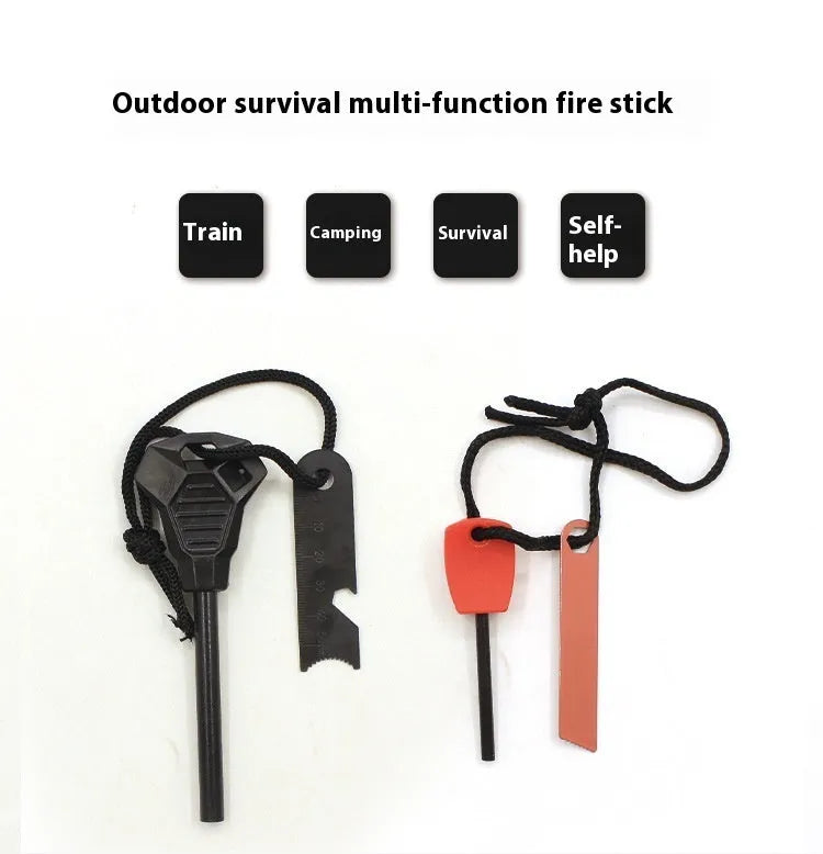 Black outdoor camping flint with magnesium alloy rod and stainless steel multifunctional scraper tool