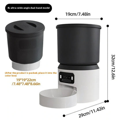 4-litre smart pet feeder with transparent food container and stainless steel bowl on wooden floor