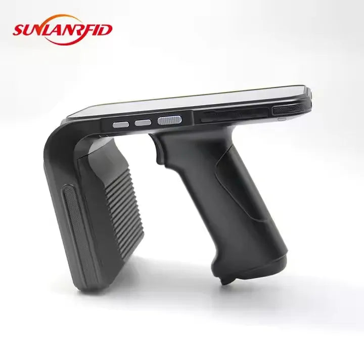 SLP-05 handheld UHF RFID scanner with Android touchscreen, Impinj E710 chipset, and removable battery for industrial use