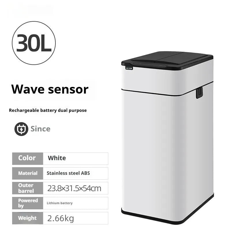 Inductive ashbin smart trash can with automatic lid, stainless steel construction, and square bucket shape