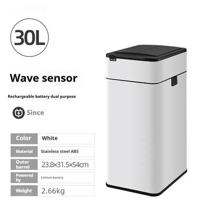 Inductive ashbin smart trash can with automatic lid, stainless steel construction, and square bucket shape