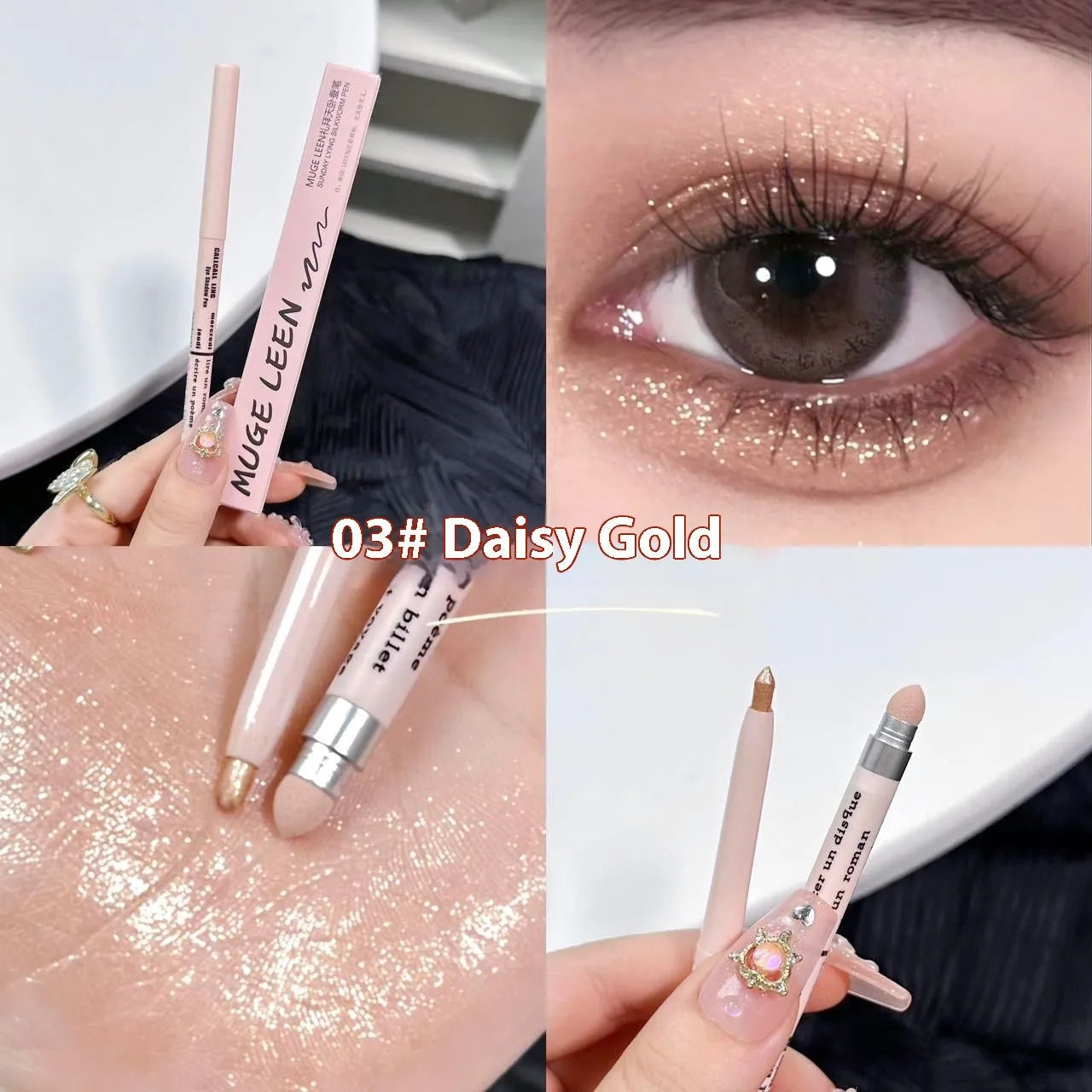 Dual-ended highlight brightening eyeliner pen showing precise tip and highlighter applicator, displayed with six colour options.