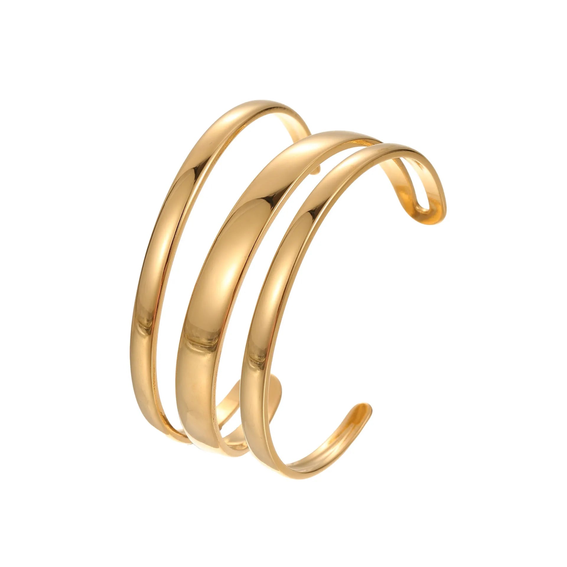 Women's stainless steel bracelet with geometric line design and simple opening clasp in gold electroplated finish