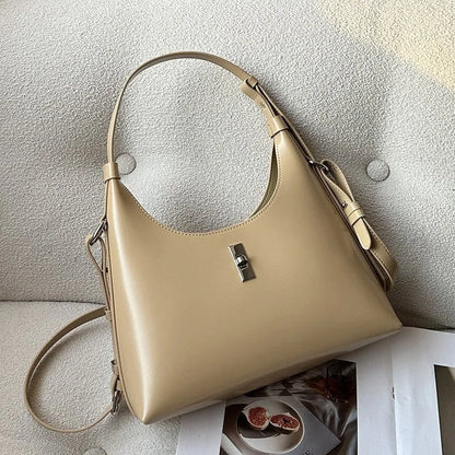 Genuine leather dumpling-shaped crossbody shoulder bag in six colour options showing sandwich pocket and internal organisation