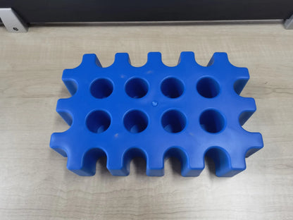 Blue plastic outdoor ice maker tray measuring 34cm long by 22cm wide