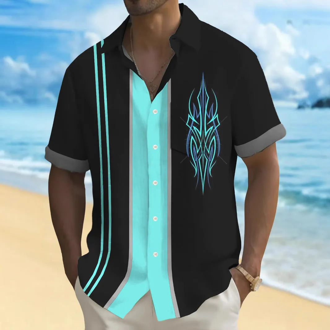 Multicolour printed men's loose-fit casual shirt in cardigan style