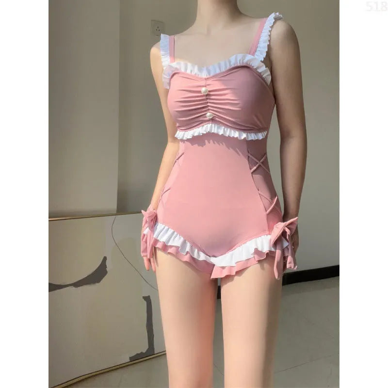 Women's milk silk one-piece swimsuit in solid colour with sleeveless design