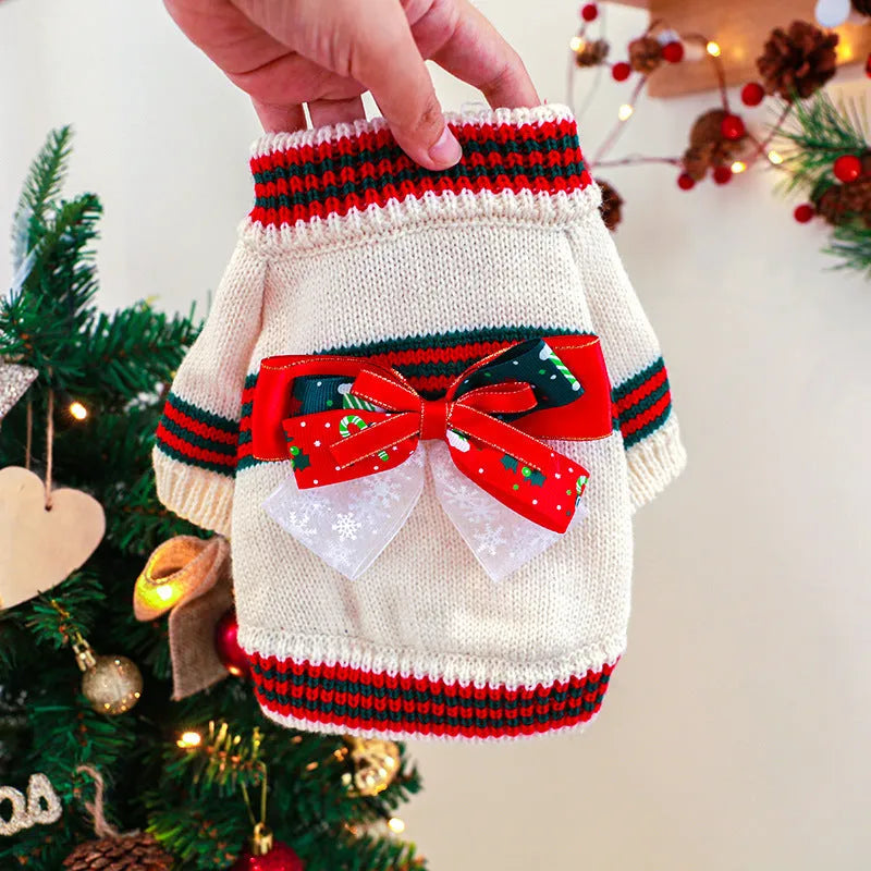 Red and green dog Christmas jumper showing festive design with size guide for dogs 1-9kg