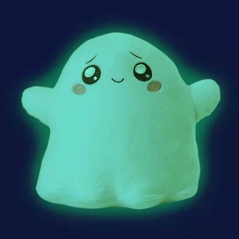White Cloud Cat luminous ghost doll plush toy showing glow features with cotton texture, approximately 20-25cm height