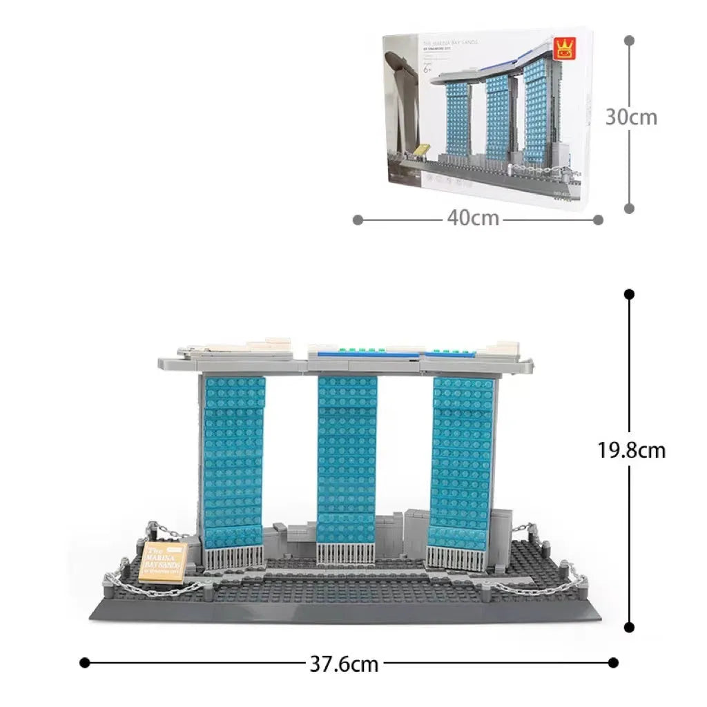 Wange building block set with 800+ ABS plastic pieces for constructing architectural landmark models