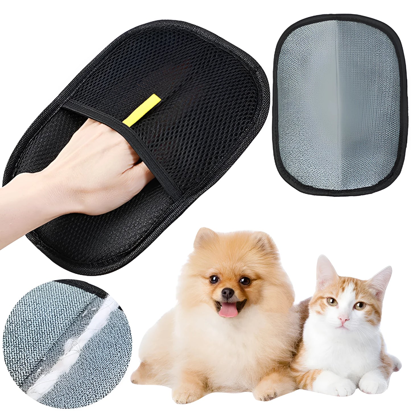 Black pet hair removal gloves with silicone bristles for grooming dogs cats rabbits