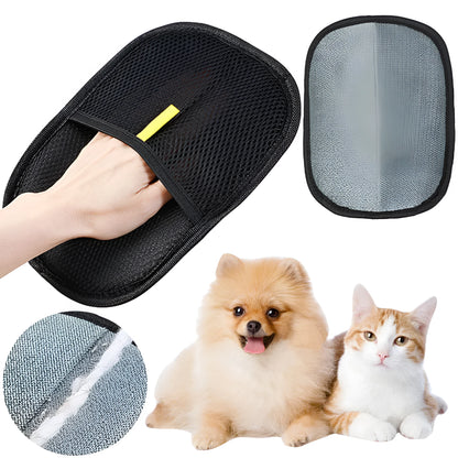 Black pet hair removal gloves with silicone bristles for grooming dogs cats rabbits