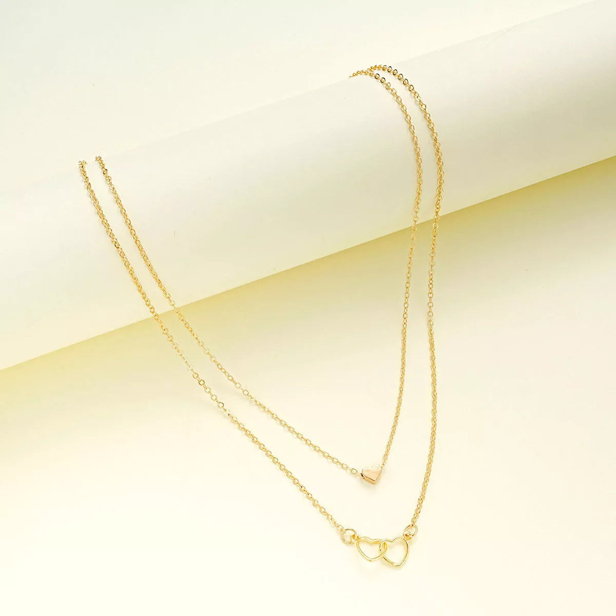 Hollow Cross Heart Pendant Double-layer Necklace in gold for women