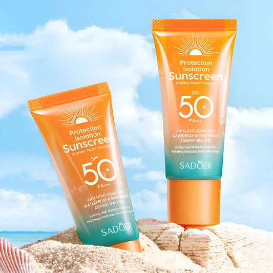 Double Tube Multi-Effect Repair Isolation Sunscreen 50g tube, a dual-chamber broad-spectrum sunscreen and makeup primer