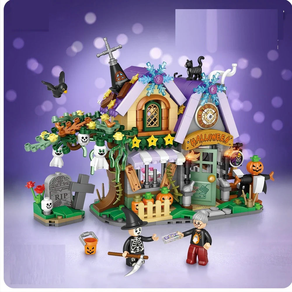 783-piece ABS plastic Halloween building bricks set assembling 30cm haunted house carriage decoration